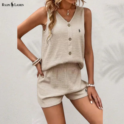 R. Ꮮаᴜгеn Buttoned Tank & Shorts Set