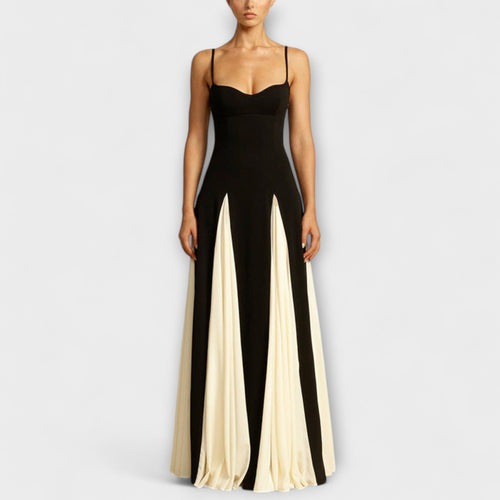 Ember - Classic Elegance A-Line Maxi Dress with Tulle Panels